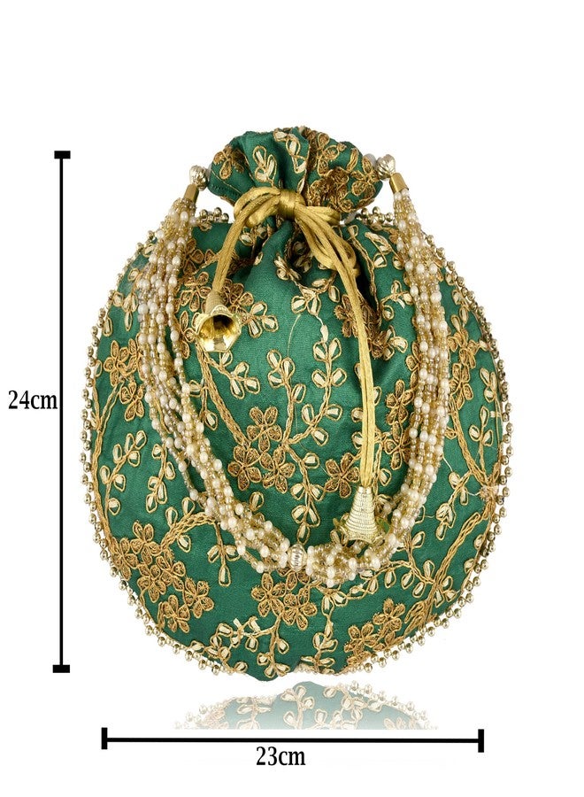 STLYZ Traditional Embroidered Potli Bag For Women, Handmade Pure Silk Potli Handbag Wristlets Ethnic Bridal Potli Batwa Bag For Ladies For Wedding, Return Gifts - Image 5